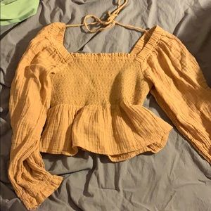 salmon long sleeved corset like shirt